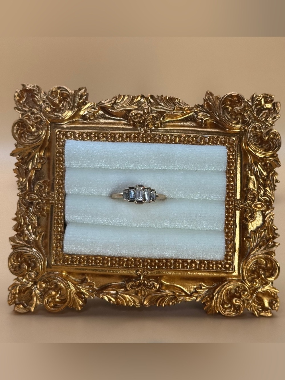 🌵Dainty Emerald Cut CZ with Gold Toned Band Sz 6